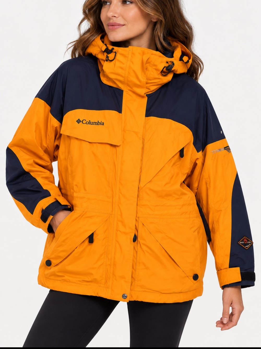 Vintage Columbia Titanium Women’s M Hooded Ski Jacket Orange Navy Waterproof
